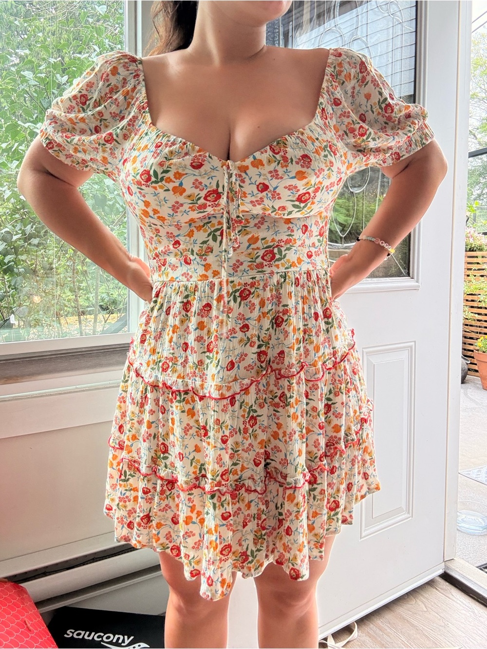 Floral Tiered Puff-Sleeve Mini Dress - Cream Floral